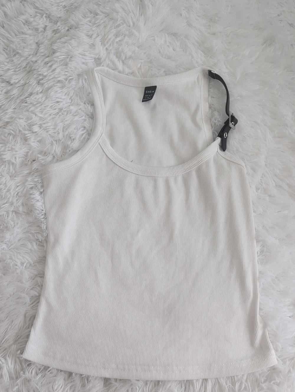 SHEIN White Ribbed Tank Top with Buckle Strap